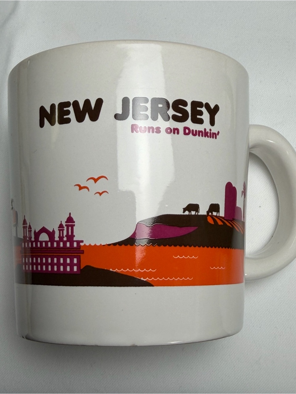 Dunkin Donuts New Jersey Runson Dunkin’ White Ceramic Coffee Mug -Orange inside